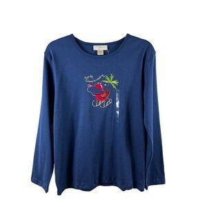 M&C Sportswear Sandy Claws is Coming Christmas Long Sleeve Tee Shirt Large Navy